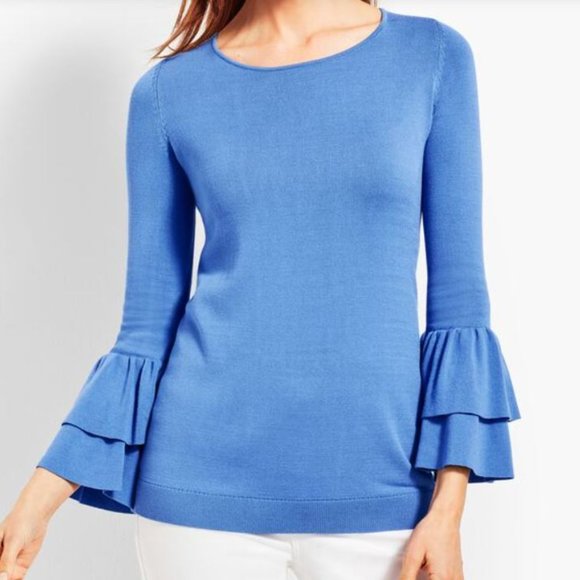 Talbots Sweaters - Blue Wide Neck Double Bell Sleeve Size Small